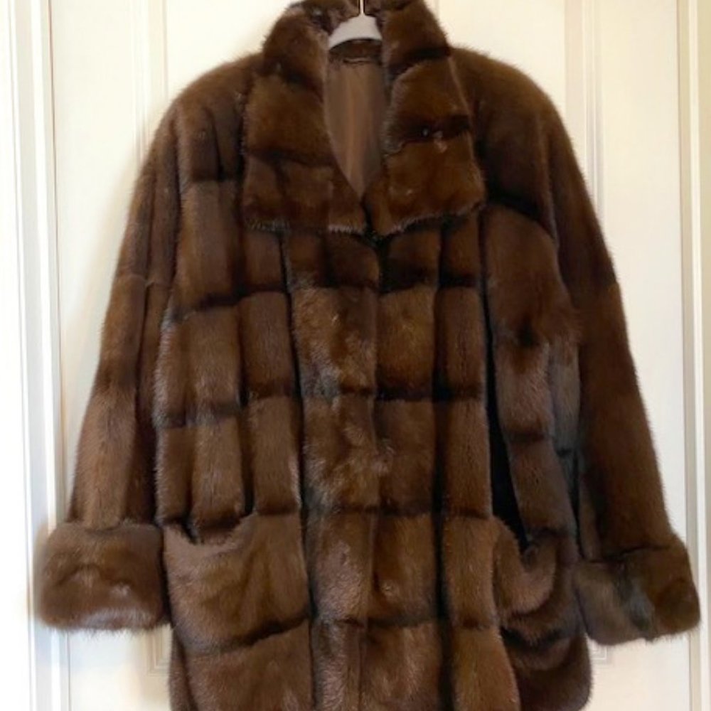 Jean Claude Jitrois Genuine Mink  Fur Coat Medium Length Dark Brown Size XL US